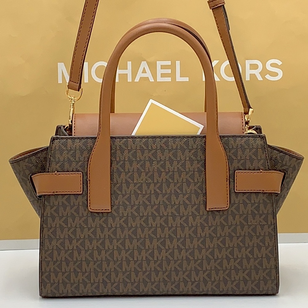 MICHAEL KORS CARMEN MEDIUM FLAP SATCHEL BROWN SIGNATURE COLOR - Picture 7 of 16